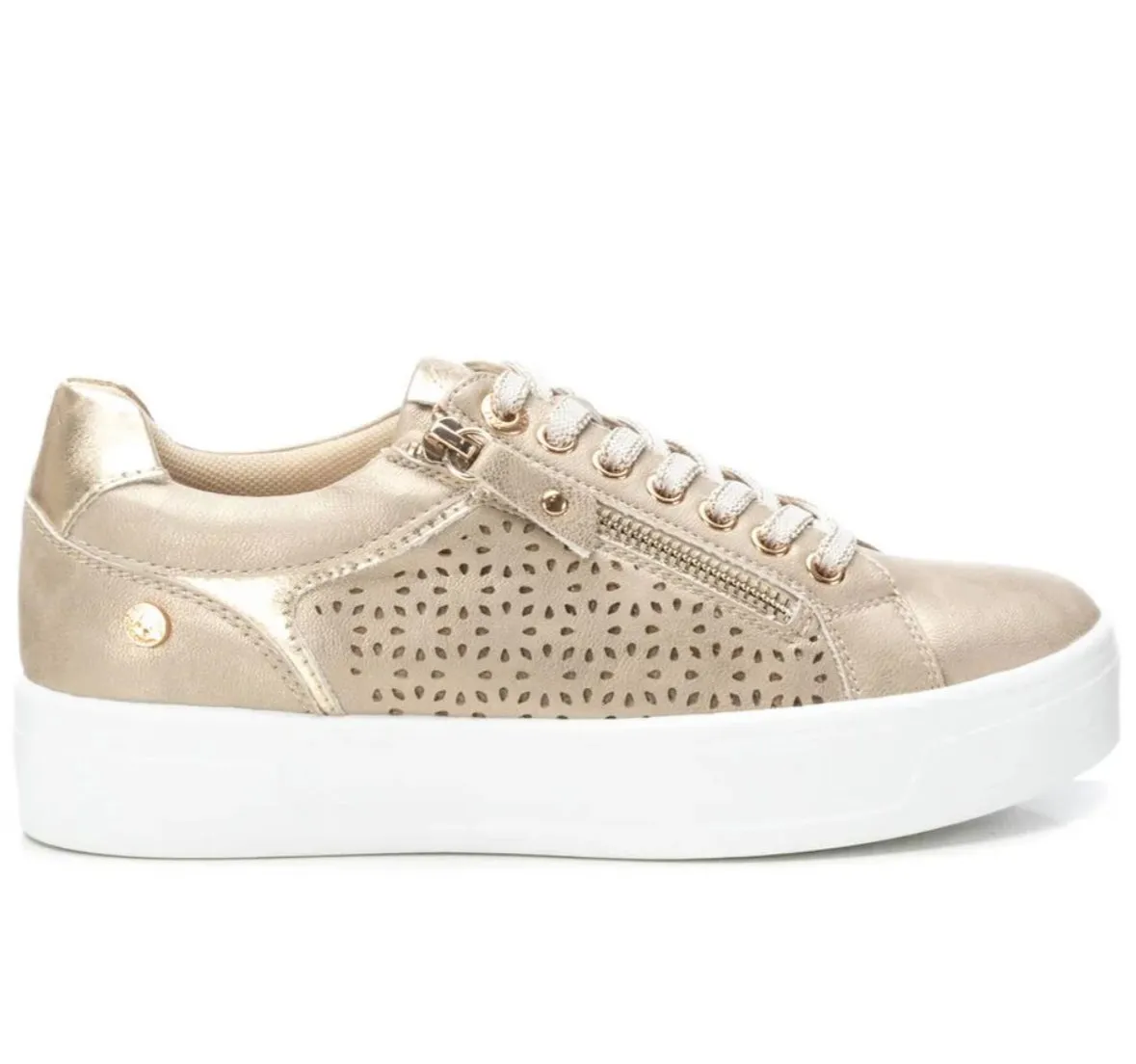XTI Ladies Lace Laser Cut Zip Side Sneaker