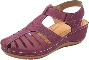 ZWRXW Closed Toe Sandals Women with Arch Support Adjustable Ankle Strap Non-Slip Sandals Dressy Summer Hollow Out Wedge Sandal Travel Vacation Beach Shoes Orthopedic Wedges Shoes